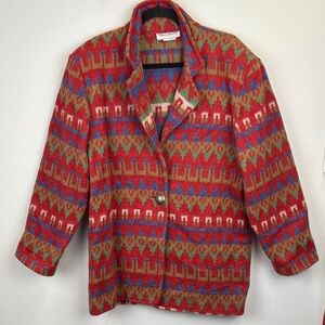 Vintage 90’s Kelly Stryker Southwest Aztec Wool Blend Coat Blazer Size Medium